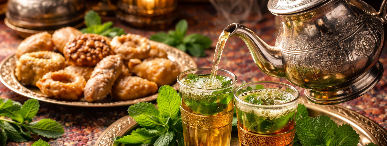 thé marocain accompagné de gâteaux arabes